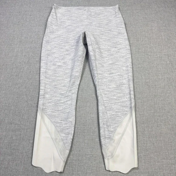 Lululemon Wonder Under Crop II Leggings Womens 10 Gray White Gym Yoga