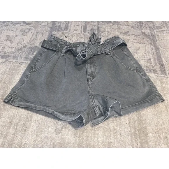 New American‎ Eagle paper bag tie high rise Mom Green Jean Shorts Womens Sz 4
