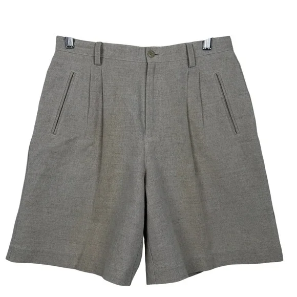 Liz Claiborne Lizsport Shorts Womens 12P Beige Linen Blend Pleated Bermuda B-371