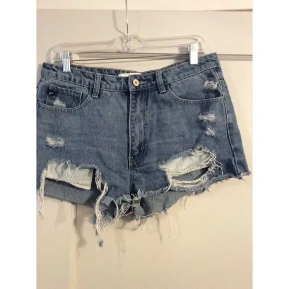 KanCan Distressed Destroyed Shorts Womens Size Large L High Rise
