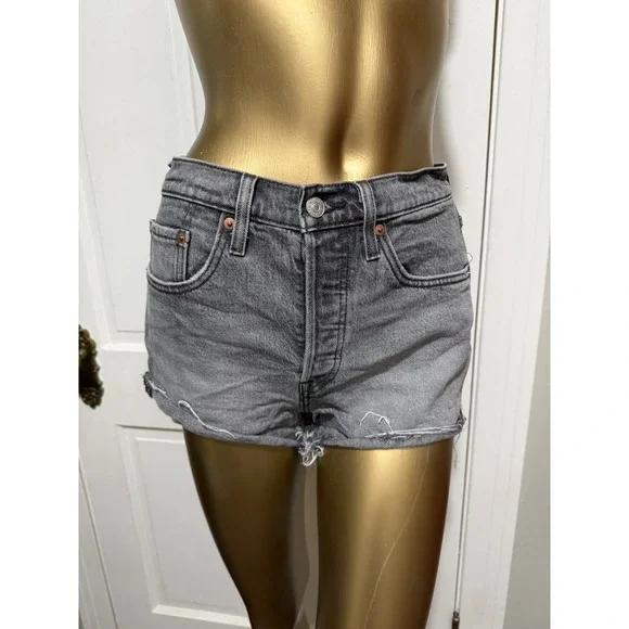 Womens Levis Cut Off Jean Shorts Button Fly Grey/Black Size 26