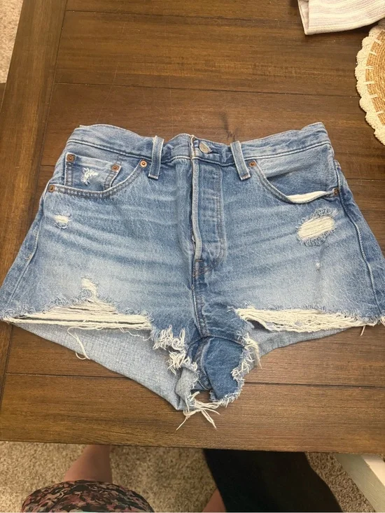 Levi's Light Blue Distressed Denim Cutoff Shorts