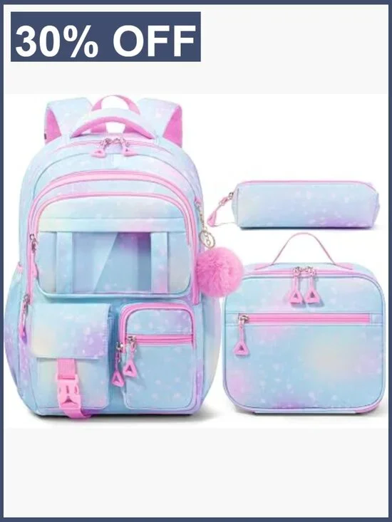 3-Piece Backpack Set with Lunch Bag & Pencil Pouch for School