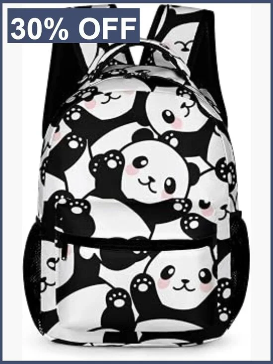 Kids Panda Backpack 17in Bookbag Nylon Tear-resistant Structured