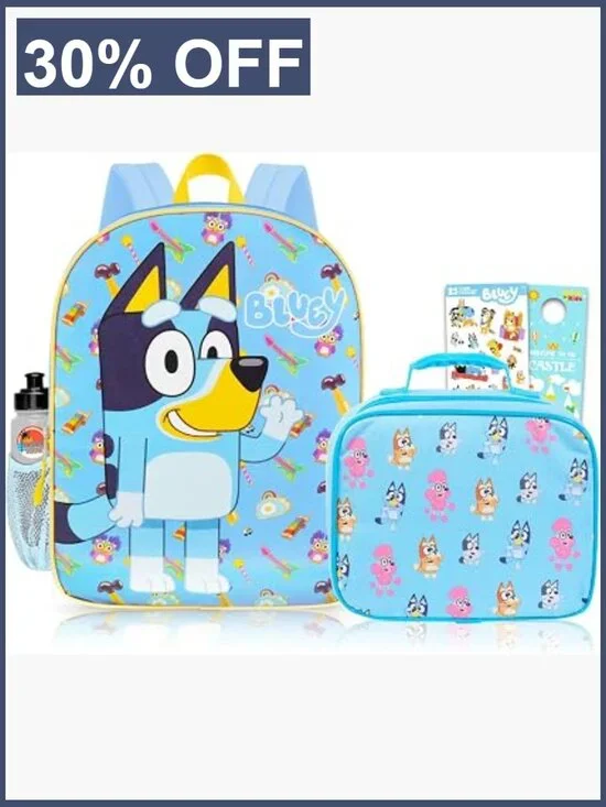 Kids Bluey Backpack & Lunch Box Set with Water Bottle Stickers