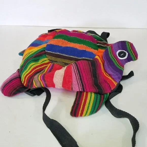 Hand Made Woven Guatemalan Kids Colorful Turtle Backpack Rucksack Mini Bag