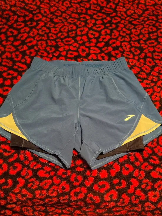 Brooks Blue Running Shorts with Yellow Accents