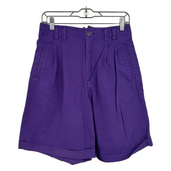 LizSport‎ Vintage Purple Denim High Waisted Shorts Pleated 90's Women's Size 12