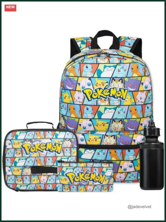 Pokemon Boys Backpack Set with Lunch Bag, Pencil Case & Water Bottle