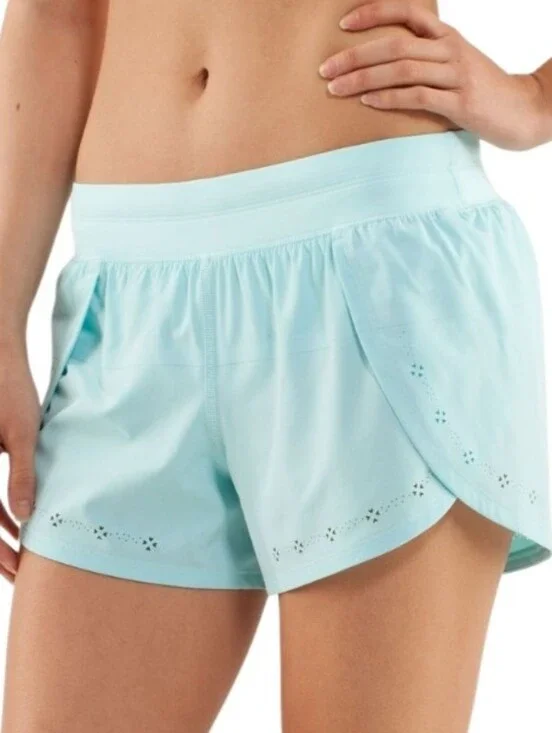 Rare Lululemon Run Breeze By Laser Cut Shorts In Aquamarine