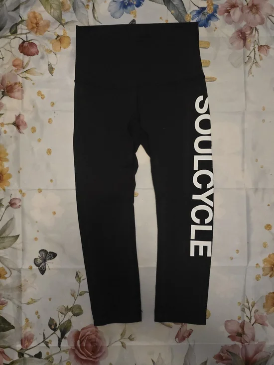 soulcycle X Lululemon Black Leggings with White Side Logo