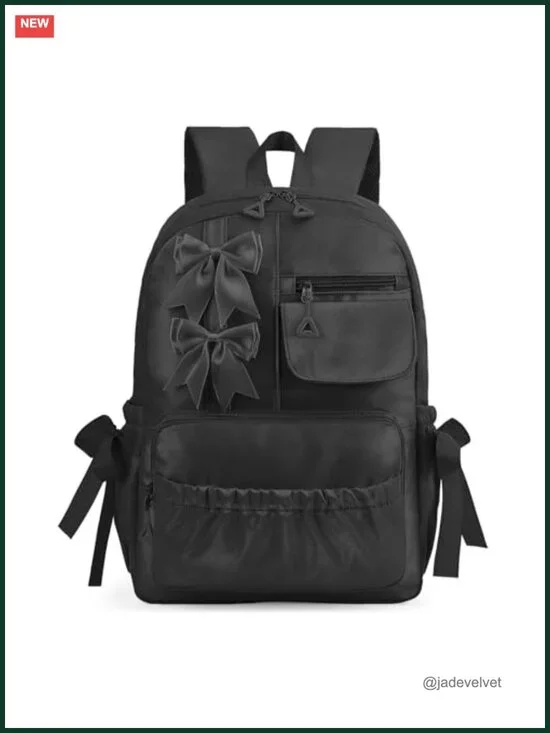 Girls Kawaii Bow Backpack - Water Resistant School Bookbag with Multiple Pockets
