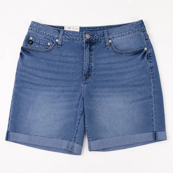 Seven7 Womens Jean Shorts Size 12 Blue Mid Rise Stretch Bermuda Cuffed Casual
