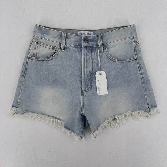 By Together‎ Light Wash Button Fly Denim Jean Shorts Size Medium Cut Off NWT