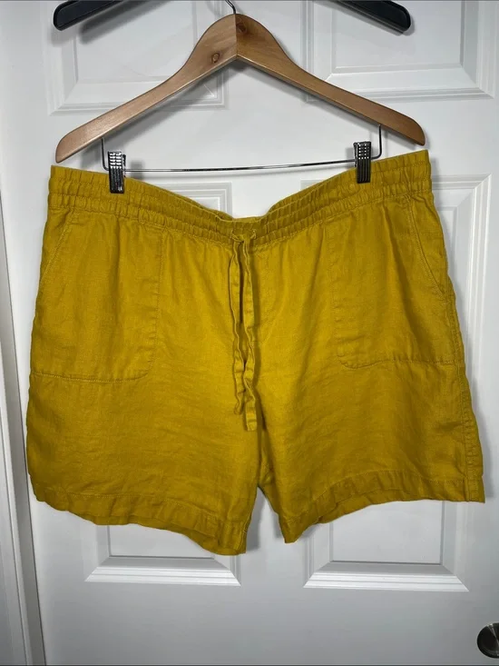 Garnet Hill Linen Shorts Size XL Yellow Pull On Pockets High Rise