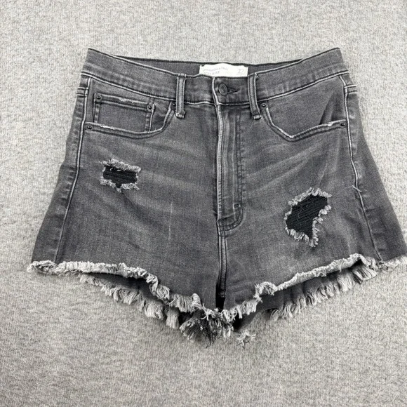 Abercrombie‎ & Fitch Women's 27 High Rise Distressed Denim Shorts Black Frayed