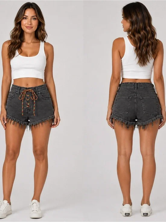 WE THE FREE PEOPLE | Charcoal Gray Tie‎ Front Shorts Raw Hem Boho | Size 24 / 0