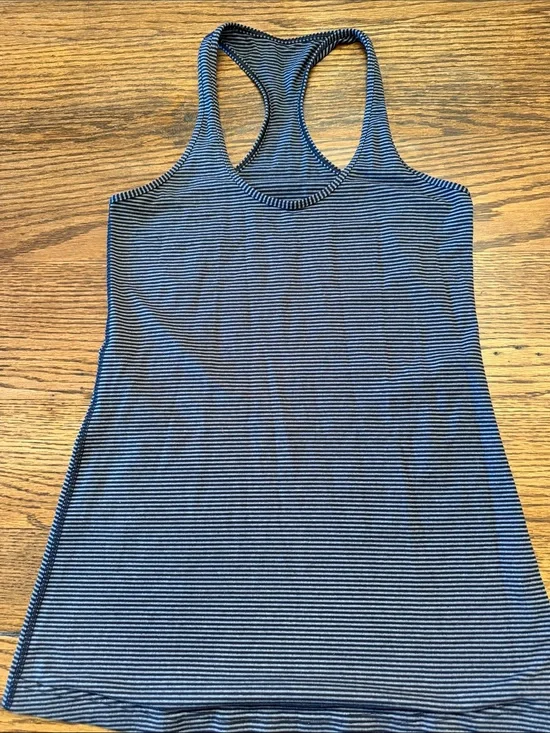Lululemon Blue Black Stripe Racerback Athletic Tank Top Stretch Yoga Workout