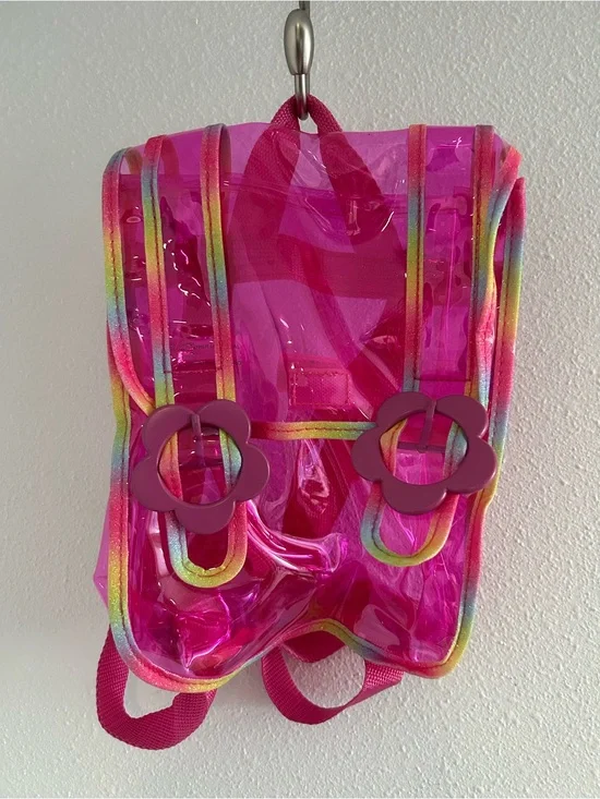 Cat & Jack Hot Pink Clear Kids Backpack with Rainbow Trim