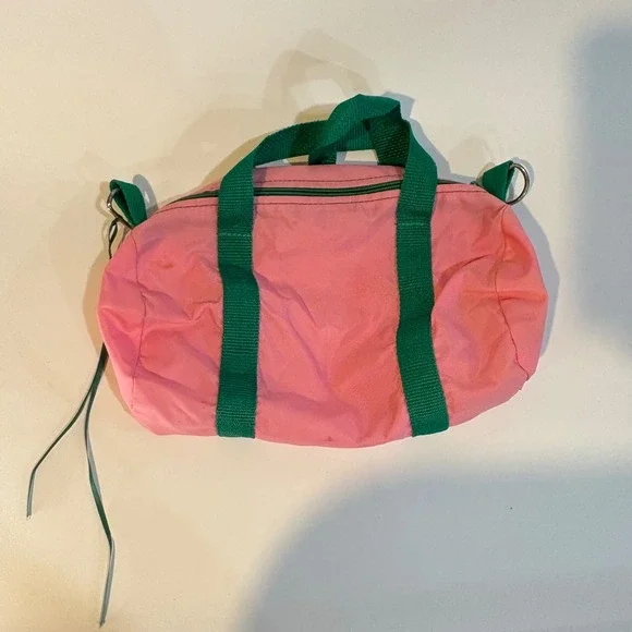 Vintage 80s Kids Duffle Bag Pink Green Small Barrel Gym Travel Bag Retro