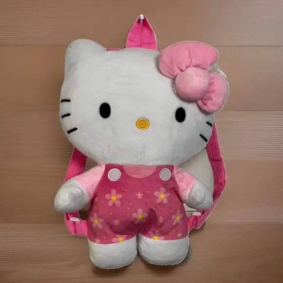 Hello Kitty Plush Backpack Pink & White Adjustable Straps Zipper Pocket 12”x 8”