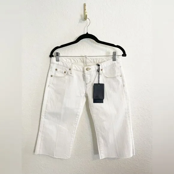 DSQUARED White Denim Bermuda shorts with gold embroidered pocket NWT  40