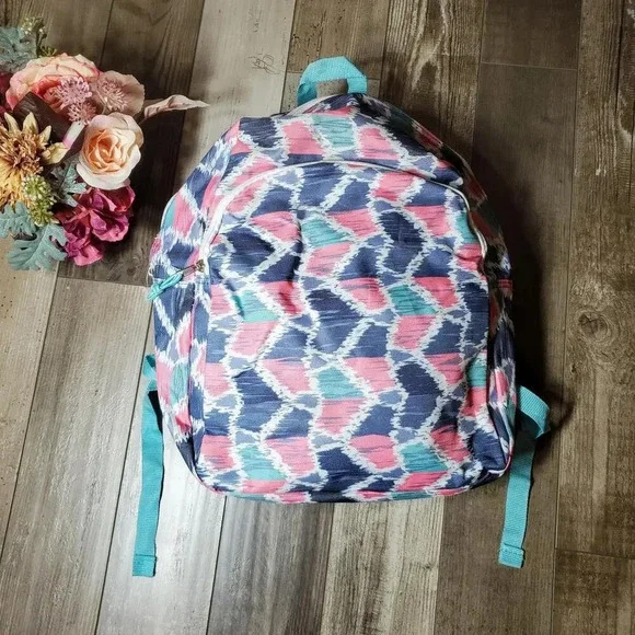 Multicolor Graphic Backpack School Bag with Two Zippers