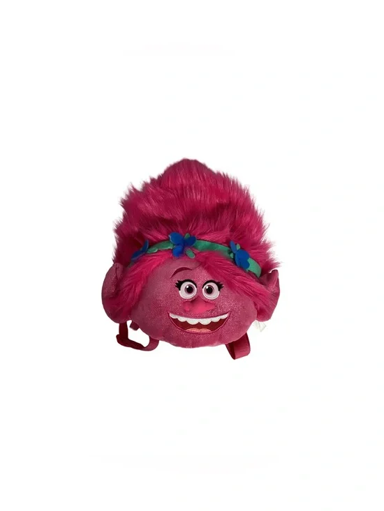 Dreamworks Trolls Poppy Pink Plush Zippered Backpack Bag EUC