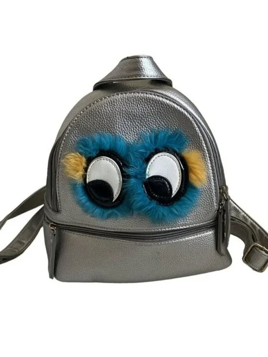 Olivia Miller Furface Silver Retro Inspired Monster Theme Mini Backpack