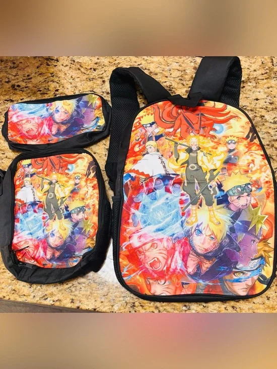 NEW Naruto Shippuden Anime 3PC Backpack, lunch box and pencil case Set