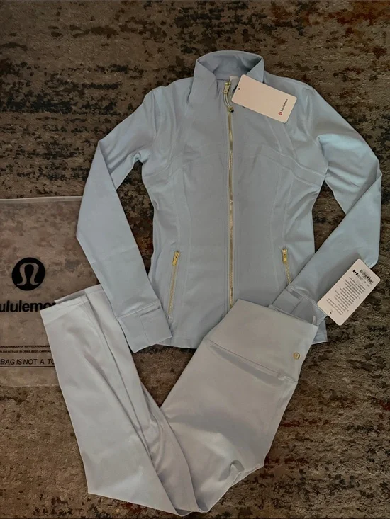 lululemon athletica Pale Blue Zip-Up Jacket with Gold Hardware