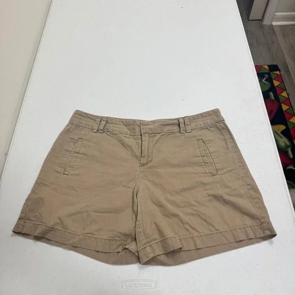 Ann Taylor LOFT Womens Khaki Tan Chino Shorts Size 10 Mid Rise Cotton Blend‎