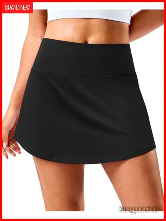 Curved Hem High Waisted Athletic Skort with 2 Inner Pockets