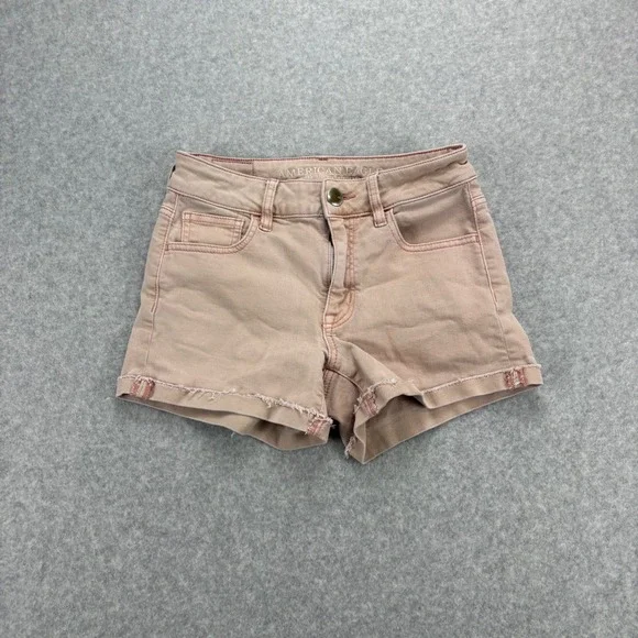 American Eagle Hi-Rise Shortie‎ Womens 0 Pink Super Stretch Raw Hem Boho Summer