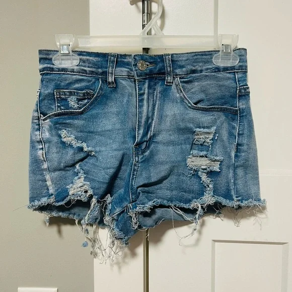 SHEIN Blue Distressed Jean Shorts