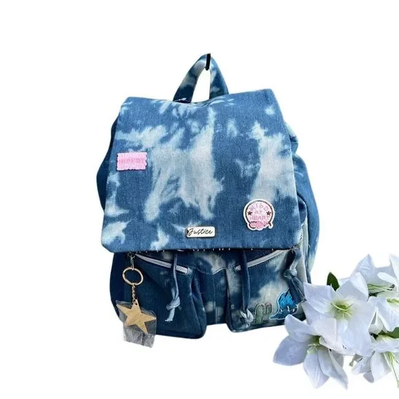 Girls Justice Denim Rucksack Backpack Bag Blue