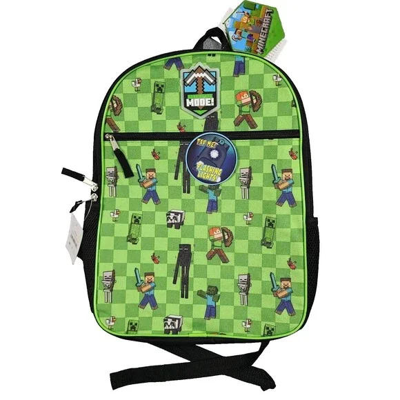 Minecraft 16in Backpack Green School Laptop Bag Gaming Kids 16