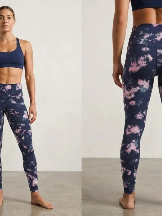 Lululemon Wunder Under Leggings Navy Purple Tie Dye High Rise Sz 10