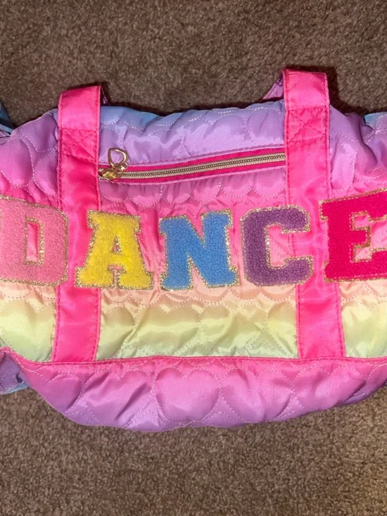 Kids Pink Rainbow 'DANCE' Quilted Tote Bag