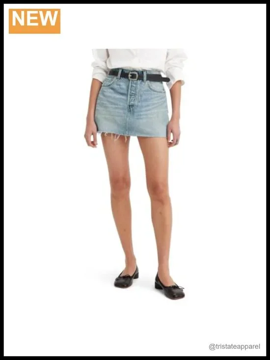 High Rise Denim Mini Skirt - 100% Cotton - No Stretch - Button Closure