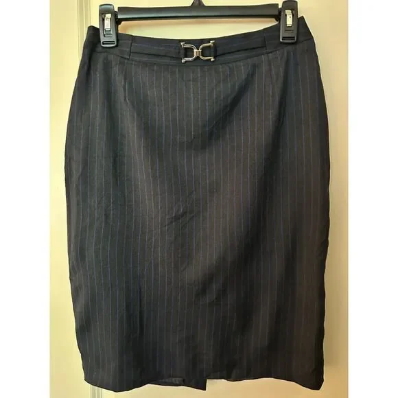 Boss Reda Charcoal and Blue Work Office Pinstripe Pencil Skirt Women's Sz 4
