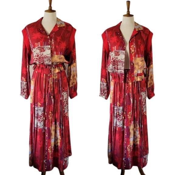 Vintage‎ - Bonnie Boynton Red Abstract Two Piece Skirt Set