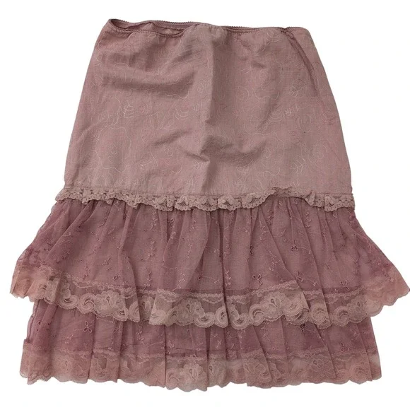Vintage Y2K Coquette New York City Design Pink‎ Lace Tiered Ruffle Skirt Size 6