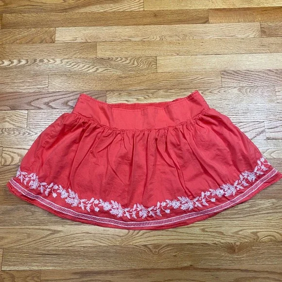 Aeropostale Embroidered Mini Skirt Womens XL Coral Pink Boho‎ Cottagecore Retro