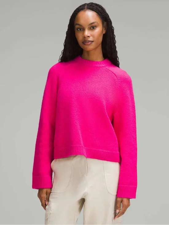 Lululemon Sonic Pink Brushed Cotton Merino Wool Sweater size Small