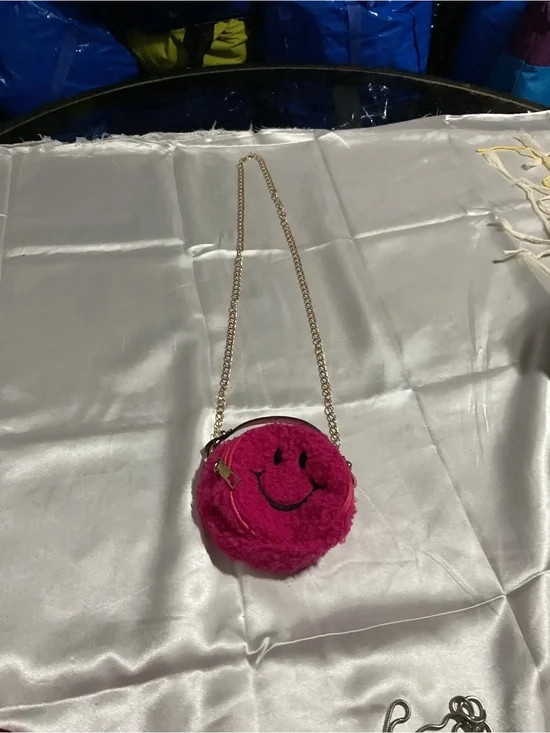 Fuchsia Smiley Faux-Fur Crossbody Bag