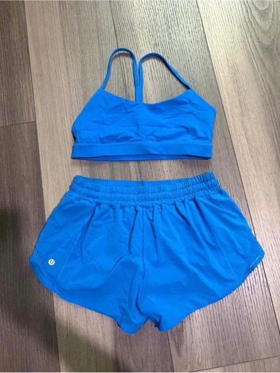 lululemon athletica Bright Blue Sports Bra and Running Shorts Set