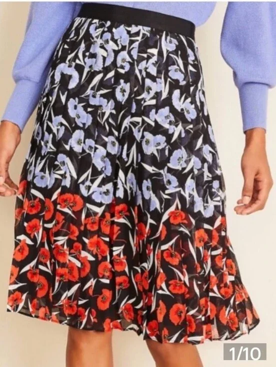 Ann Taylor Poppy Floral Chiffon Pleated Skirt sz 8P