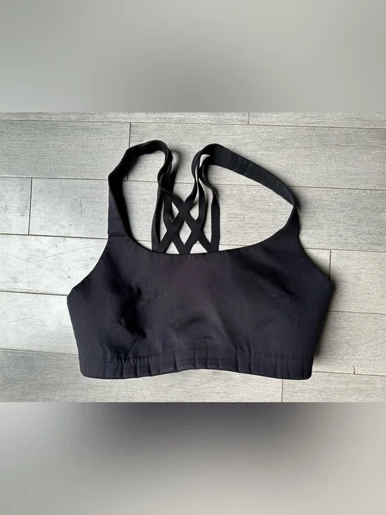 Womens Lululemon Bring The Energy Black Strappy Lattice Athletic Sports Bra 6B/C