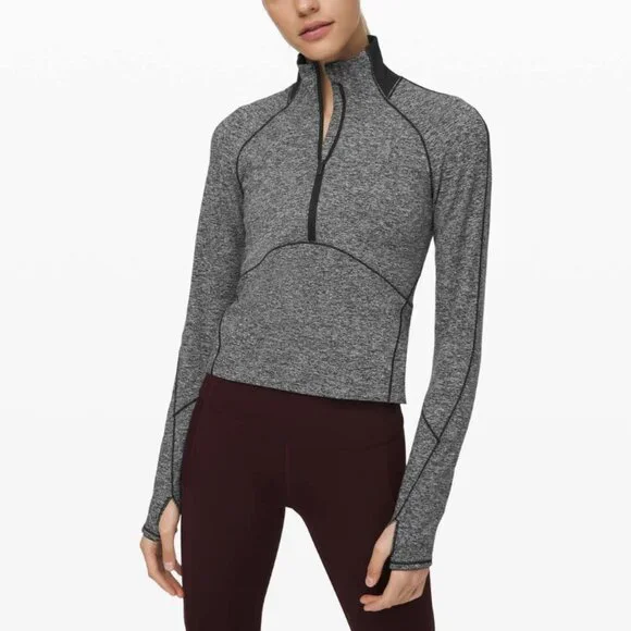 Lululemon Always Alert 1/2 Zip Pullover Heathered Black Gray Rulu Fleece Size 6